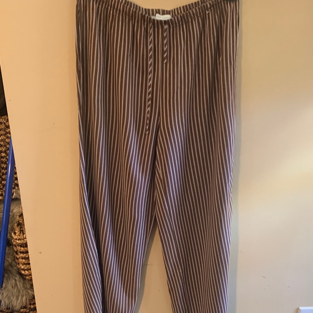 Striped Elastic-Waist Lounge Trousers - Brown/White